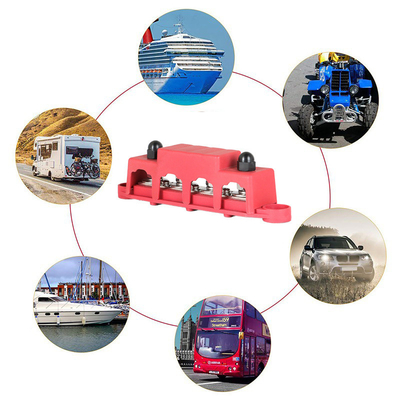 Kırmızı ve Siyah Set M8 300A Otobüs Bar 4 Studs RV Yacht için 300A Sigorta Kablosu ile Güç Dağıtım Terminal Bloku