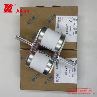 690V Rated Voltage BUSSMANN 630MMT M6/M8 Kurulum için Çift Düz Plakalı Bolt Tasarımı ile Seramik Otomobil Sigortaları