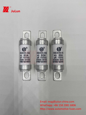 M6 Bolted EV Fuse 750V 80A10A 30A 50A 750VDC EV Fuse Hey EV çekiş sistemi, güç dönüşümü için uygundur