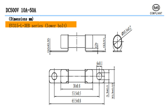 EV315-H EV315-L 3E / 3EB / 3ED Yol araç sigortaları DC500V 10A-50A Elektrikli araba özel