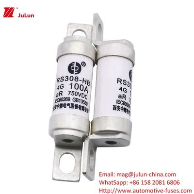 Elektrikli Araç Sigorta RS308 100A DC750V 50KA Elektrik Gücü Terminali Tipi Bolt-On Sigortalar için