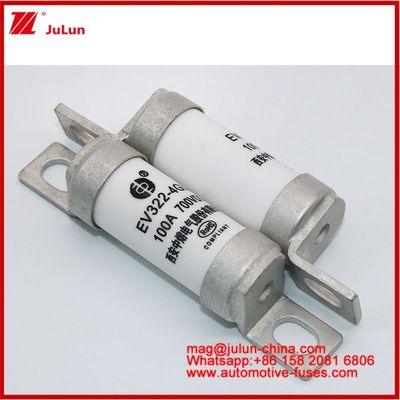 EV322 4GL 100A DC700V EV veya HEV Elektrikli Araç Kompakt Boyutlu Yüksek Değerlendirilmiş Akım Boltlu Yapı Tubular Keramik Sigorta