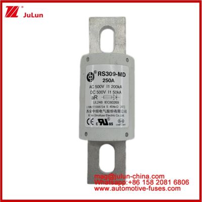 250A 500VAC Ev Sigorta RS309-MD-200KA 500VDC 50KA AR Karemik DC Performans Tubular Otomobil Bolt Stud-Mount