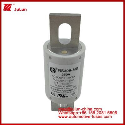 250A 500VAC Ev Sigorta RS309-MD-200KA 500VDC 50KA AR Karemik DC Performans Tubular Otomobil Bolt Stud-Mount
