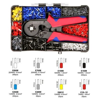 Konforlu çok yönlü Mini Kablo Ferrule Tubular Terminal Crimping Plier Kit 1200pcs Ev Elektrikli İzole