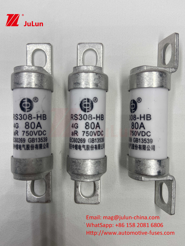 EV RS308 Sigorta Mekanik Şok 25A 30A 40A 50A Seramik Bakır Değerlendirilmiş Voltaj DC750V Elektrikli Otomobil İçin Ev Ev Şarj Aracı