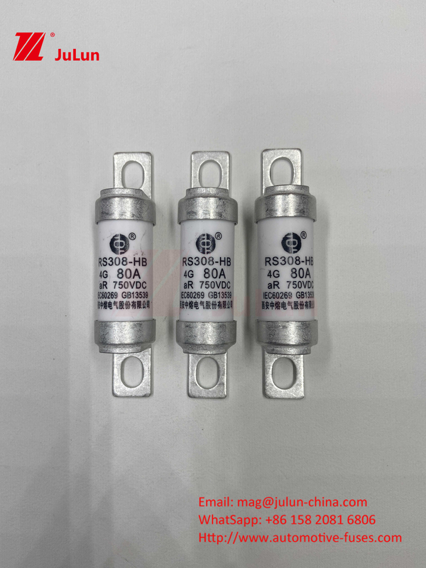 M6 Bolted EV Fuse 750V 80A10A 30A 50A 750VDC EV Fuse Hey EV çekiş sistemi, güç dönüşümü için uygundur