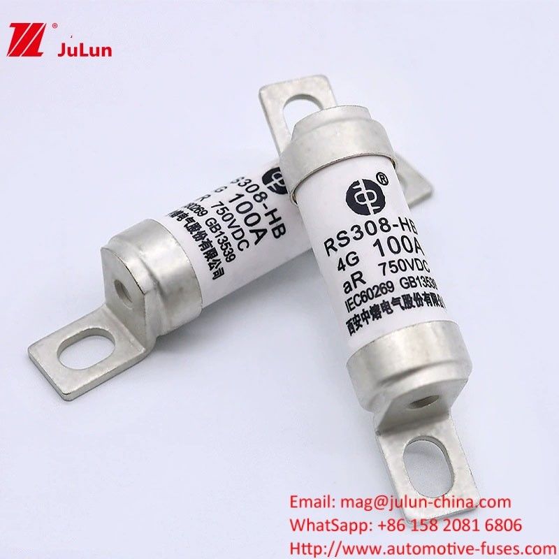 Elektrikli Araç Sigorta RS308 100A DC750V 50KA Elektrik Gücü Terminali Tipi Bolt-On Sigortalar için