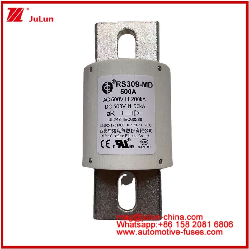 500VDC 200KA 500VAC 50KA AR Tubular Keramik Hızlı Sigorta RS309-MD 500A Elektrikli Araçlar ve Güç Pil Sistemleri İçin