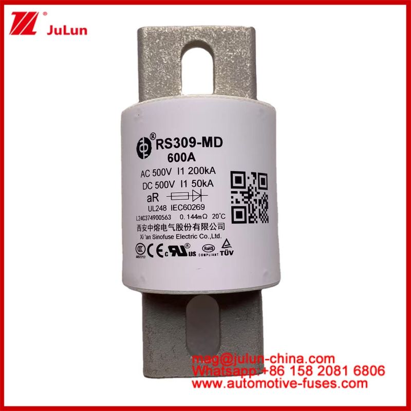 Güç Sürücü Güç Sistemleri Seramik Otomatik Sigortalar RS309-MD 600A 500VAC 200KA 500VDC 50KA AR Tüplü Elektrikli Araçlar 30-800A