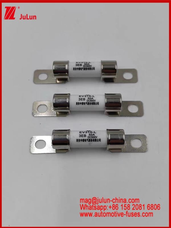 Yüksek sıcaklığa dayanıklı 50A EV315-L 3EB Sigorta DC500V Elektrikli Araba Boltlu M6 İnşaatı için Seramik V EV Şarj cihazı