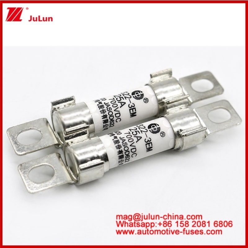 EV322 3EM 25A DC700V EV veya HEV Elektrikli Araç Çekim Sistemleri Güç Değiştirme Enerji Depolama Bordo Şarj cihazları Boltlu Yapı Tüplü Keramik Sigorta