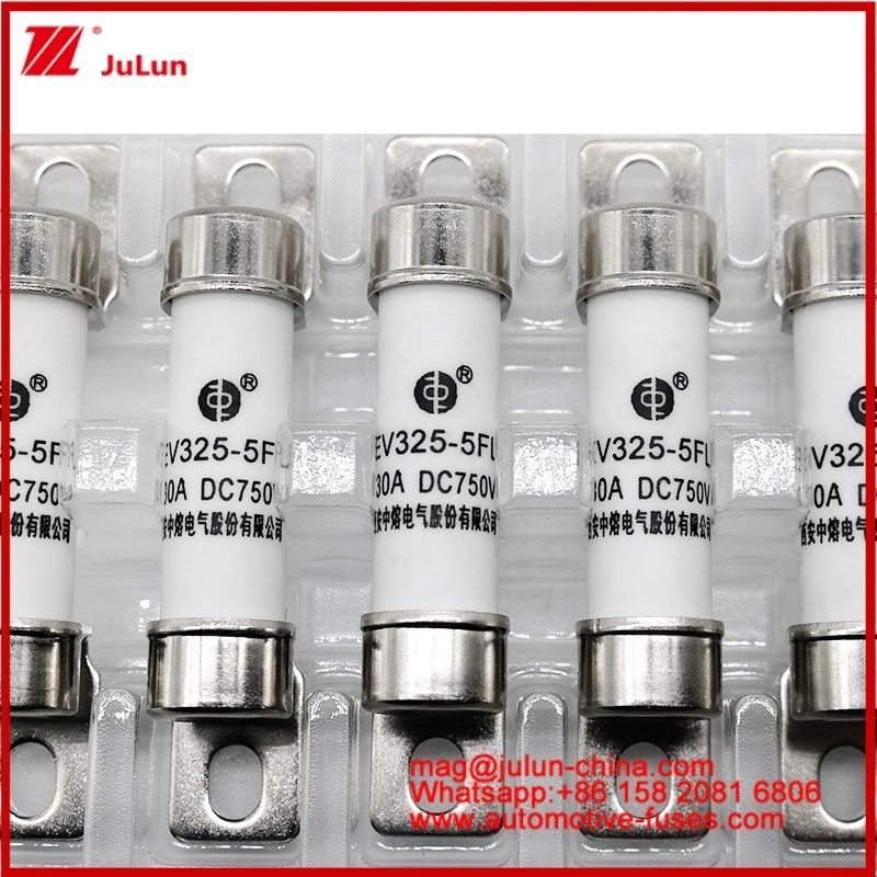 EV325-5FL 30A 750VDC Yüksek dereceli Elektrikli Araç Mekanik Şok Tubular Keramik Sigorta EV veya HEV Kompakt Akım Boltlu Yapı titreşime karşı dayanıklı Mükemmel DC Performansı
