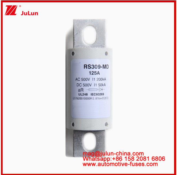 RS309-MD-125A Seramik Otomobil Sigortaları 500VAC200KA 500VDC 50KA AR DC Performans Tubular Otomobil Bolt Bağlantı Yapısı