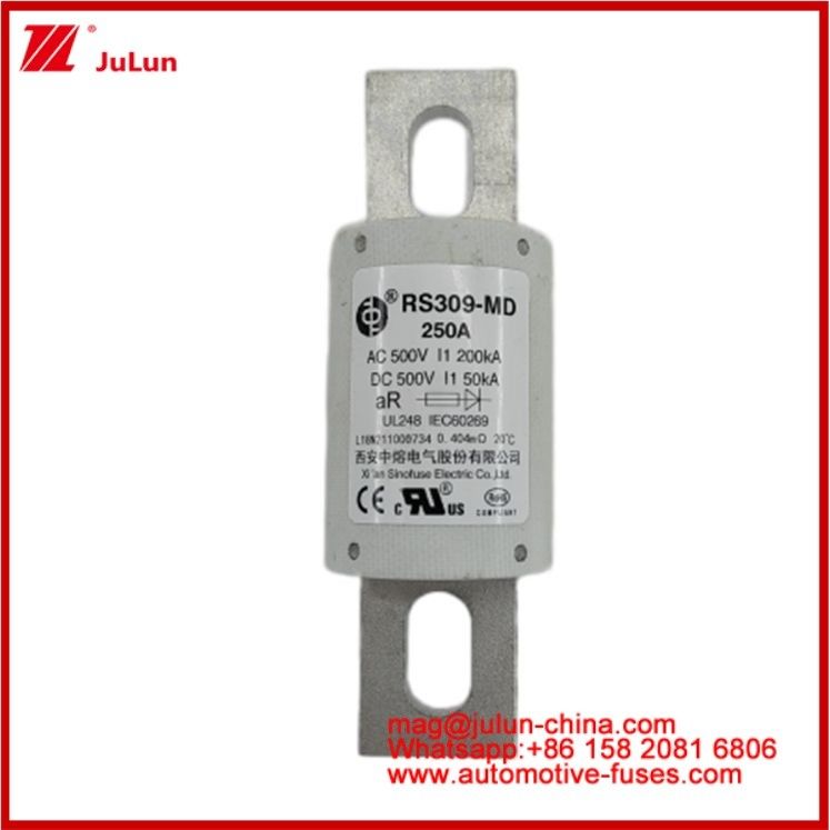 250A 500VAC Ev Sigorta RS309-MD-200KA 500VDC 50KA AR Karemik DC Performans Tubular Otomobil Bolt Stud-Mount